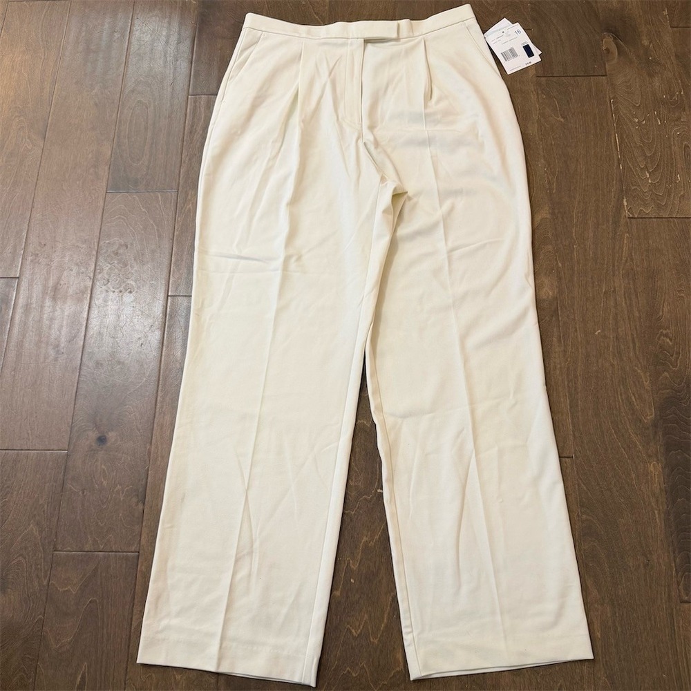 NWT Liz Claiborne‎ Lizsport Dress Pants Womens Size 16 Ivory Wide-Leg Pleated